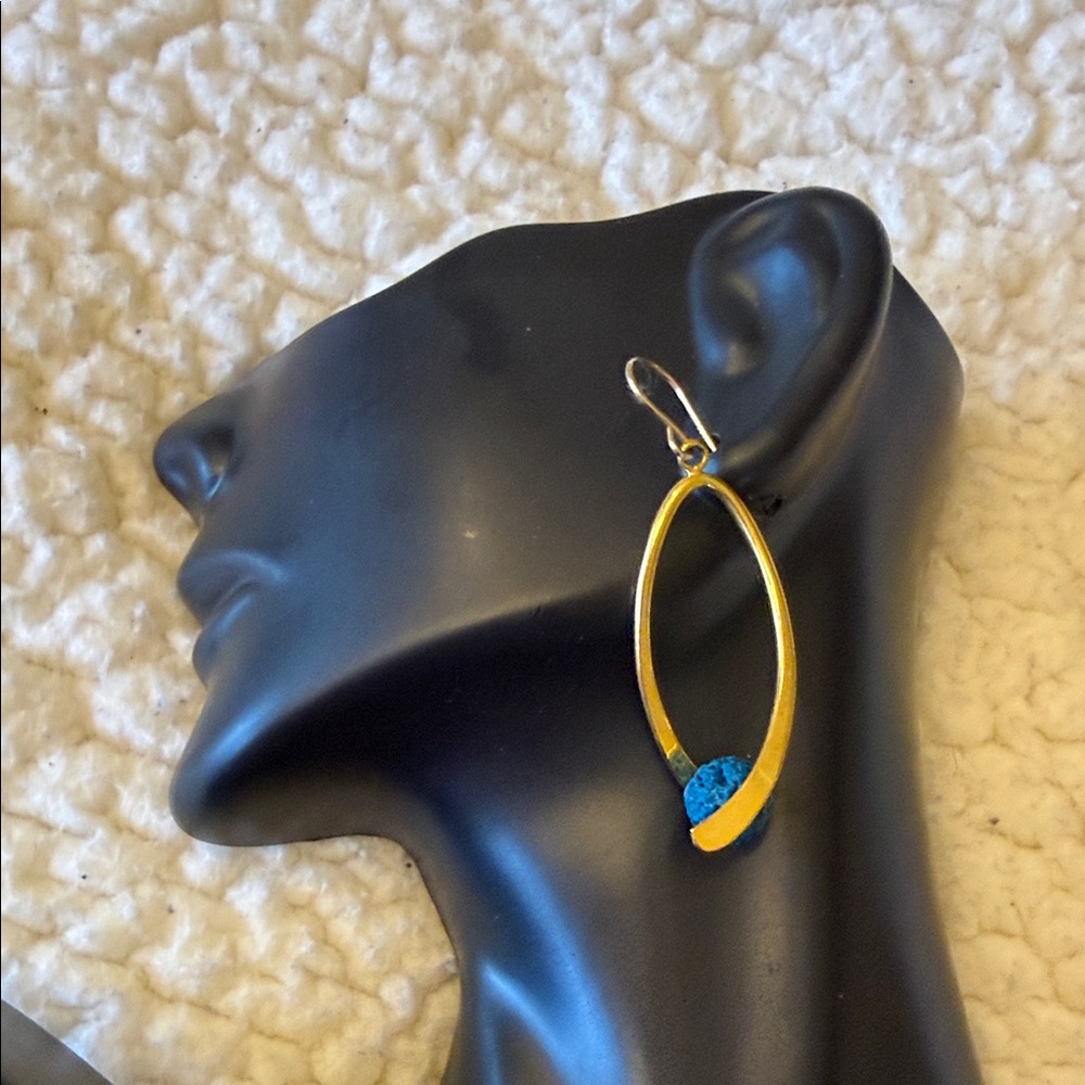 Gold-Tone Drop Earring with Turquoise Accent - Women Jewelry